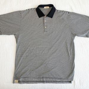 PETER MILLAR Men's Polo Double Mercerized Cotton Shirt (L) Black/White Stripes